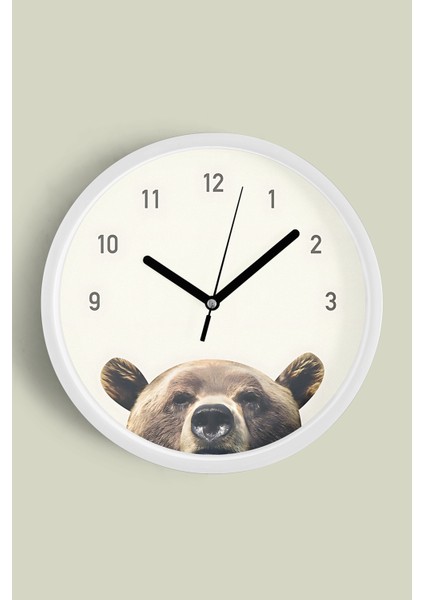 Sevimli Ayı Temalı Çocuk Odası Modern Duvar Saati - 30CM - Önü Camlı Beyaz Kasa - Sessiz Mekanizma