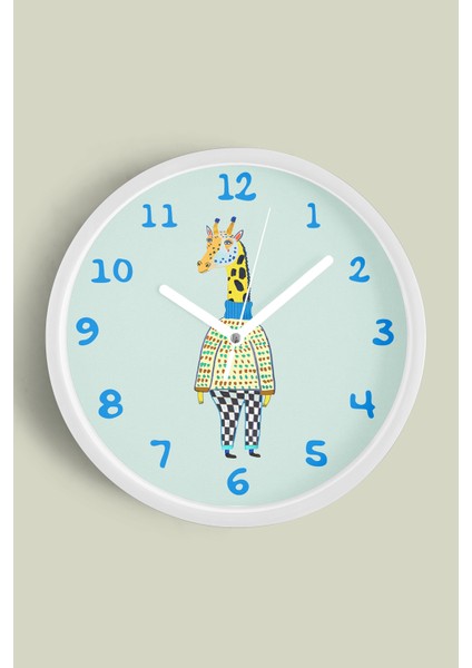 Sevimli Zürafa Çizimli Çocuk Odası Duvar Saati - 30CM - Önü Camlı Beyaz Kasa - Sessiz Mekanizma