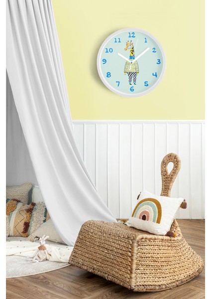 Sevimli Zürafa Çizimli Çocuk Odası Duvar Saati - 30CM - Önü Camlı Beyaz Kasa - Sessiz Mekanizma fiyatları