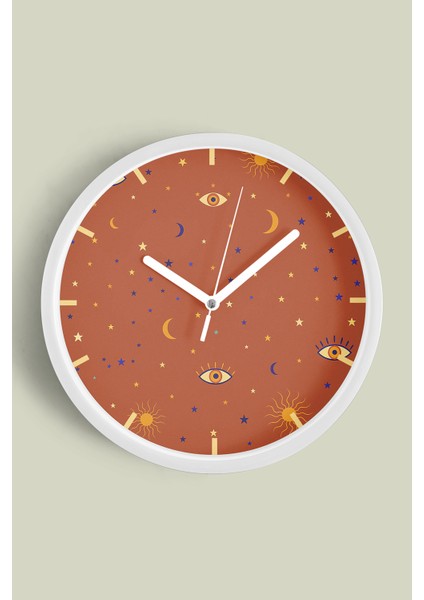 Gözcü Gökyüzü Modern Tasarım Duvar Saati - 30CM - Önü Camlı Beyaz Kasa - Sessiz Mekanizma