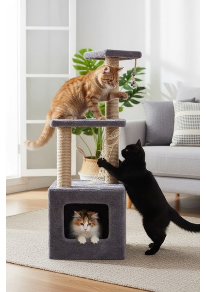 Stepli Yuvalı Kare Serisi Kedi Tırmalaması Gri 115cm