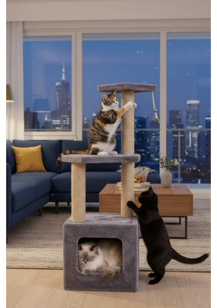 Stepli Yuvalı Kare Serisi Kedi Tırmalaması Gri 115cm fiyatları