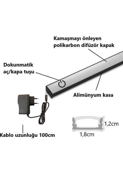Dokunmatik 120CM Gün Işık Tak Çalıştır LED Işık Mutfak, Dolap, Tezgah Altı, Duvar Dekoratif Gece Lamba