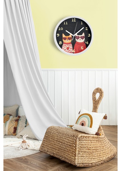 Kediler Modern Duvar Saati - 30CM - Önü Camlı Beyaz Kasa - Sessiz Mekanizma fiyatları