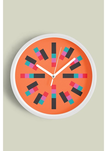 Soyut - Geometrik Temalı Modern Duvar Saati - 30CM - Önü Camlı Beyaz Kasa - Sessiz Mekanizma