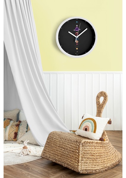 Gezegenler Modern Tasarım Duvar Saati - 30CM - Önü Camlı Beyaz Kasa - Sessiz Mekanizma fiyatları