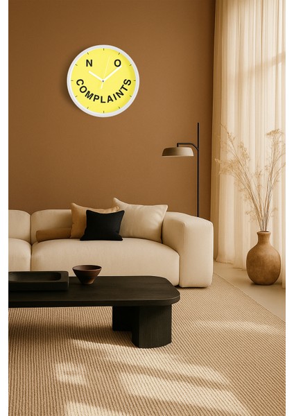 ' No Complaints '' Yazıllı Modern Tasarım Duvar Saati - 30CM - Önü Camlı Beyaz Kasa fiyatları