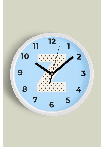 Z Harfi Erkek Odası Duvar Saati - 30CM - Önü Camlı Beyaz Kasa - Sessiz Mekanizma