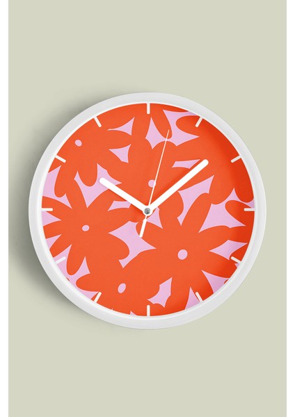 Soyut Çiçek Modern Duvar Saati - 30CM - Önü Camlı Beyaz Kasa - Sessiz Mekanizma