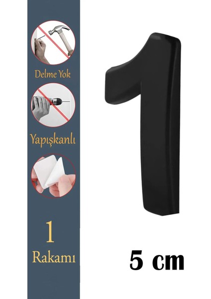 Kapı Numarası Yapışkanlı Küçük Boy 50 mm 5 cm Numara 1 Rakam Bir Sayısı Siyah Renk Numaralar 1 Adet