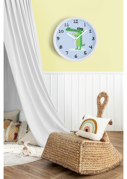 Sevimli Timsah Çocuk Odası Duvar Saati - 30CM - Önü Camlı Beyaz Kasa - Sessiz Mekanizma fiyatları
