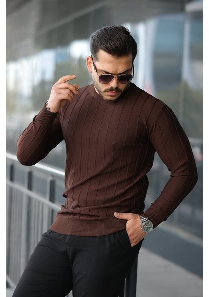 Erkek Bisiklet Yaka Çizgi Kabartmalı Uzun Kollu Triko fiyatları