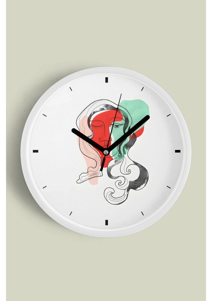 Modern Sanat Yüz Tasarımı Duvar Saati - 30CM - Önü Camlı Beyaz Kasa - Sessiz Mekanizma