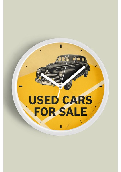 Klasik Araba Modern Duvar Saati - 30CM - Önü Camlı Beyaz Kasa - Sessiz Mekanizma