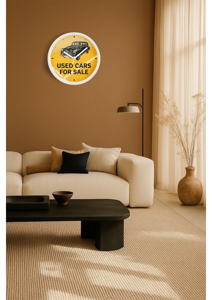 Klasik Araba Modern Duvar Saati - 30CM - Önü Camlı Beyaz Kasa - Sessiz Mekanizma fiyatları