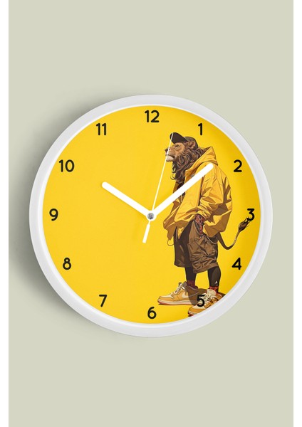 Cool Aslan Tasarım Modern Duvar Saati - 30CM - Önü Camlı Beyaz Kasa - Sessiz Mekanizma