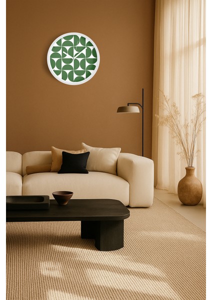 Yeşil Geometrik Desenli Modern Duvar Saati - 30CM - Önü Camlı Beyaz Kasa - Sessiz Mekanizma fiyatları