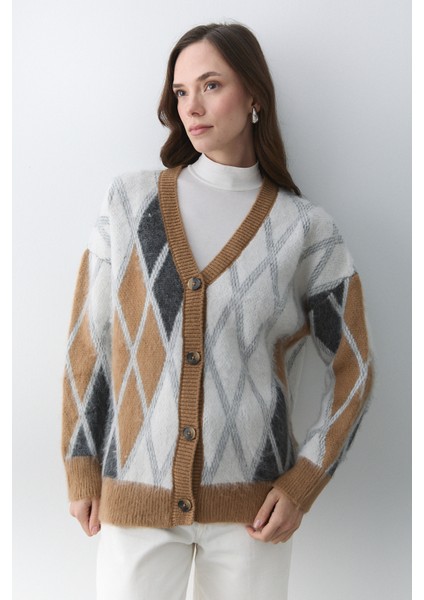 Camel Kemik Baklava Desenli Hırka - 251090 fiyatları