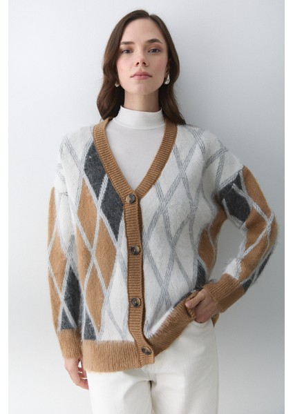 Camel Kemik Baklava Desenli Hırka - 251090 modelleri