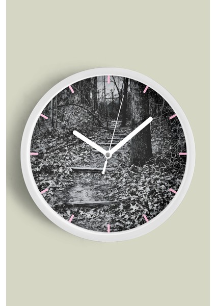 Sonbahar Mevsimi Doğa Manzarası Modern Duvar Saati - 30CM - Önü Camlı Beyaz Kasa - Sessiz Mekanizma