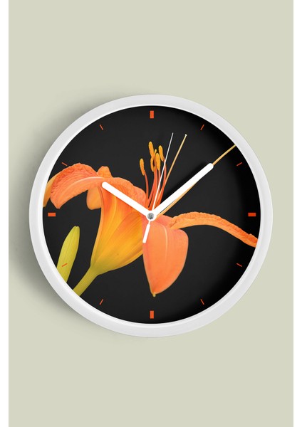 Zambak Çiçek Tasarım Modern Duvar Saati - 30CM - Önü Camlı Beyaz Kasa - Sessiz Mekanizma