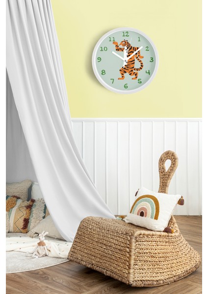 Sevimli Kaplan Çocuk Odası Duvar Saati - 30CM - Önü Camlı Beyaz Kasa - Sessiz Mekanizma fiyatları