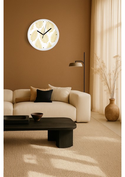 Yaprak Desenli Bohem Modern Duvar Saati - 30CM - Önü Camlı Beyaz Kasa - Sessiz Mekanizma fiyatları