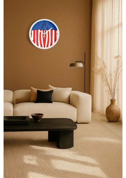 Amerikan Bayrağı Tasarımı Modern Duvar Saati - 30CM - Önü Camlı Beyaz Kasa - Sessiz Mekanizma fiyatları