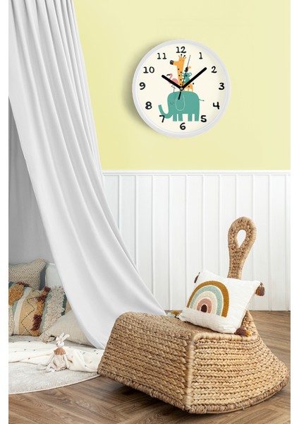 Sevimli Hayvanlar Modern Tasarım Çocuk Odası Duvar Saati - 30CM - Önü Camlı Beyaz Kasa fiyatları