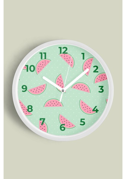 Karpuz Tasarım Mutfak Duvar Saati - 30CM - Önü Camlı Beyaz Kasa - Sessiz Mekanizma
