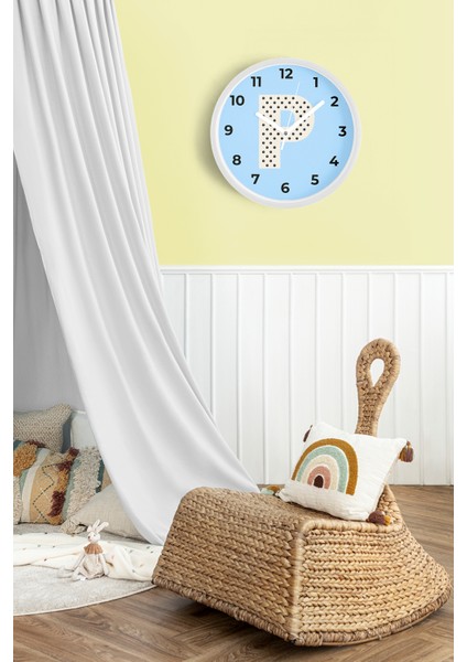 P Harfi Erkek Odası Duvar Saati - 30CM - Önü Camlı Beyaz Kasa - Sessiz Mekanizma fiyatları