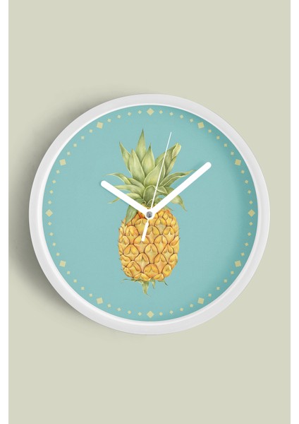 Ananas Tasarımı Mutfak Duvar Saati - 30CM - Önü Camlı Beyaz Kasa - Sessiz Mekanizma