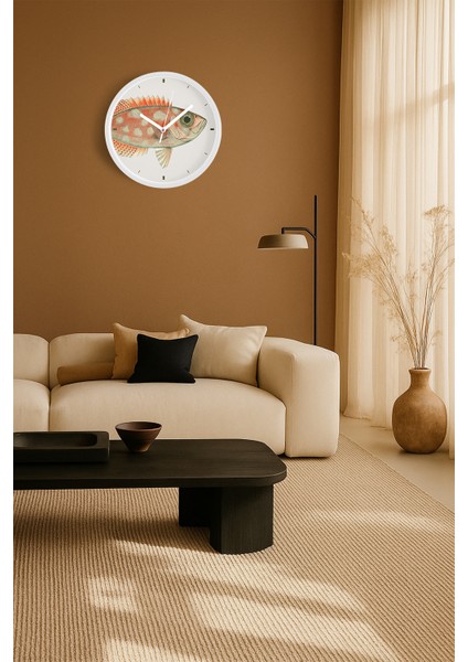 Balık Tasarım Modern Duvar Saati - 30CM - Önü Camlı Beyaz Kasa - Sessiz Mekanizma fiyatları