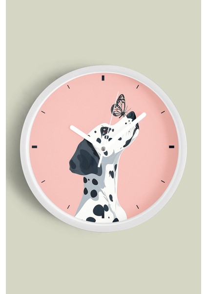 Sevimli Köpek ile Kelebek Çocuk Odası Duvar Saati - 30CM - Önü Camlı Beyaz Kasa - Sessiz Mekanizma