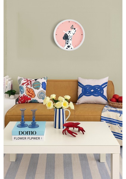 Sevimli Köpek ile Kelebek Çocuk Odası Duvar Saati - 30CM - Önü Camlı Beyaz Kasa - Sessiz Mekanizma fiyatları
