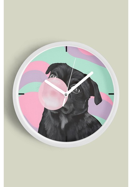 Sevimli Köpek Temalı Modern Duvar Saati - 30CM - Önü Camlı Beyaz Kasa - Sessiz Mekanizma