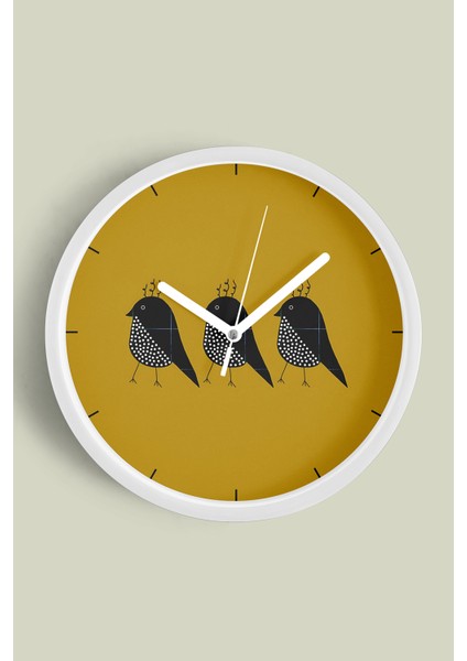 Sevimli Kuş Temalı Modern Duvar Saati - 30CM - Önü Camlı Beyaz Kasa - Sessiz Mekanizma