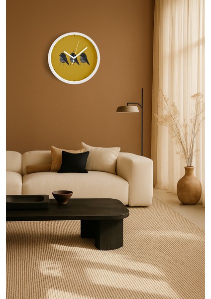 Sevimli Kuş Temalı Modern Duvar Saati - 30CM - Önü Camlı Beyaz Kasa - Sessiz Mekanizma fiyatları