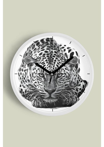 Kaplan Temalı Modern Duvar Saati - 30CM - Önü Camlı Beyaz Kasa - Sessiz Mekanizma