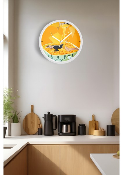Soyut Spagetti - Makarna Modern Tasarım Duvar Saati - 30CM - Önü Camlı Beyaz Kasa - Sessiz Mekanizma fiyatları