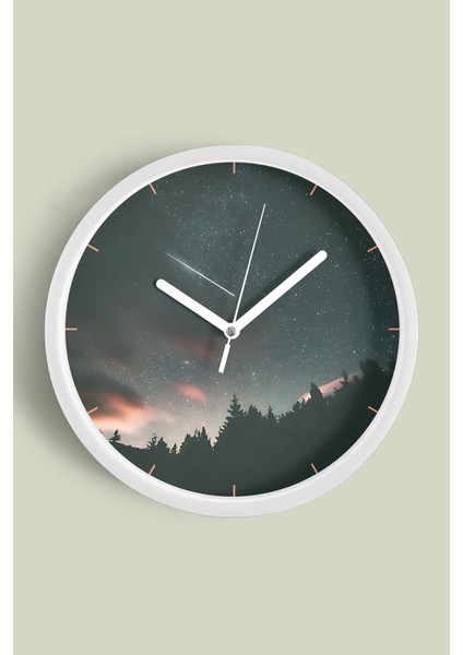 Soyut Doğa Manzara Temalı Modern Duvar Saati - 30CM - Önü Camlı Beyaz Kasa - Sessiz Mekanizma