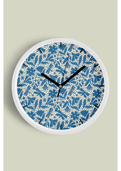 Soyut Renkli Çiçek Temalı Modern Duvar Saati - 30CM - Önü Camlı Beyaz Kasa - Sessiz Mekanizma