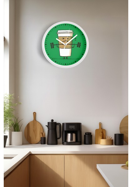 Soyut Günaydın Kahvesi Mutfak Modern Tasarım Duvar Saati - 30CM - Önü Camlı Beyaz Kasa fiyatları