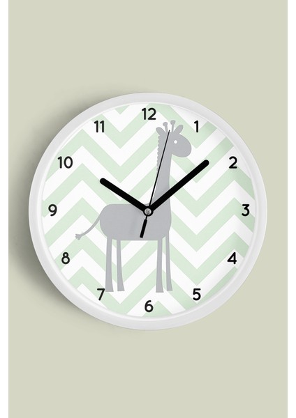 Sevimli Zürafa Çocuk Odası Modern Duvar Saati - 30CM - Önü Camlı Beyaz Kasa - Sessiz Mekanizma