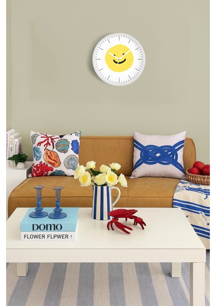 Gülen Surat Modern Tasarım Duvar Saati - 30CM - Önü Camlı Beyaz Kasa - Sessiz Mekanizma fiyatları