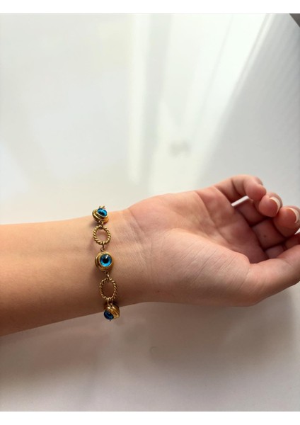 Gold Mavi Gözlü Zincir Bileklik