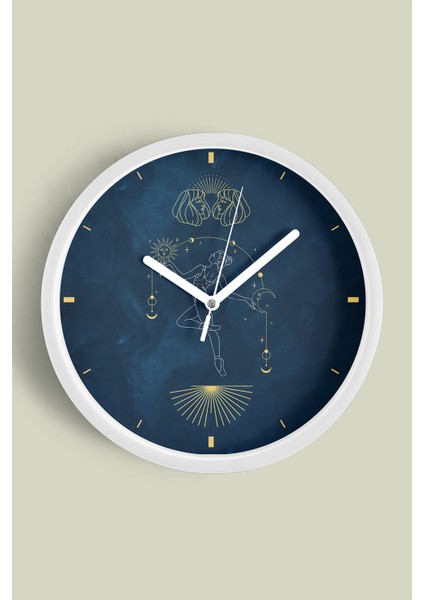 Ikizler Burcu - Burçlar Modern Duvar Saati - 30CM - Önü Camlı Beyaz Kasa - Sessiz Mekanizma