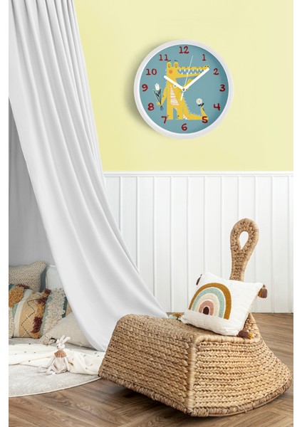 Sevimli Timsah Çocuk Odası Duvar Saati - 30CM - Önü Camlı Beyaz Kasa - Sessiz Mekanizma fiyatları