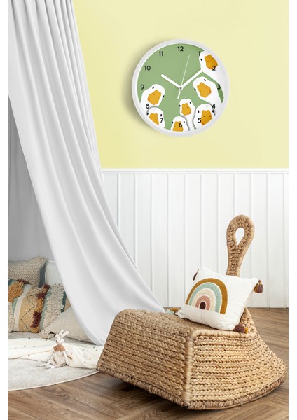 Sevimli Ördekler Tasarım Modern Duvar Saati - Çocuk Odası Duvar Saati - 30CM - Önü Camlı Beyaz Kasa fiyatları