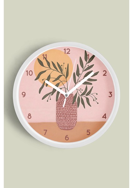 Soyut Vazo Modern Duvar Saati - 30CM - Önü Camlı Beyaz Kasa - Sessiz Mekanizma